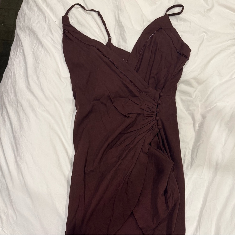 NWT Free People Intimately Tulip Wrap Mini Dress in Dark Brown